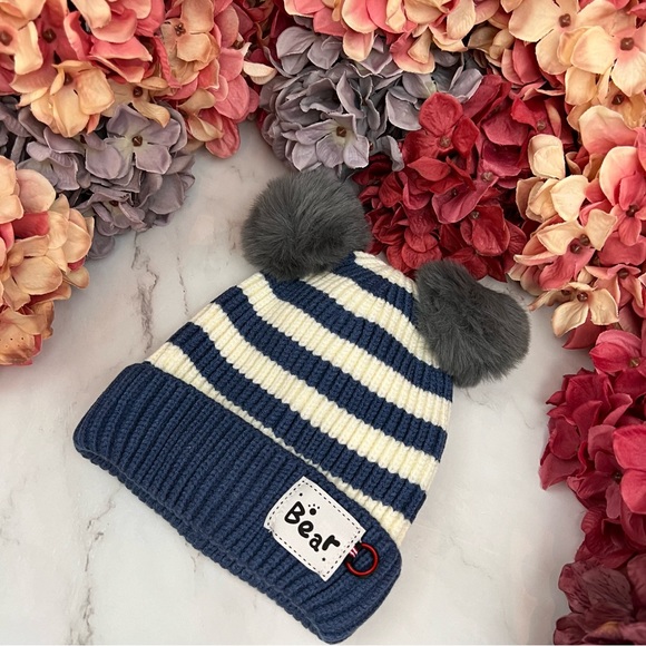 Infant Baby Blue Striped Winter Hat & Ring Scarf Set - Picture 7 of 16